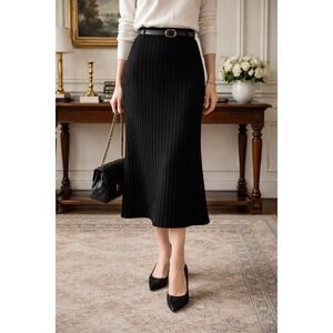 NWT Quince Black 100% Cashmere Ribbed Midi Skirt XL Quiet Luxury